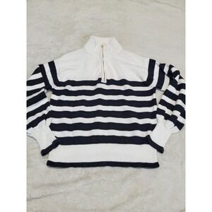 J. Crew‎ Black White Striped Knit 1/4 Zip Sweater Small Preppy Classic Nautical